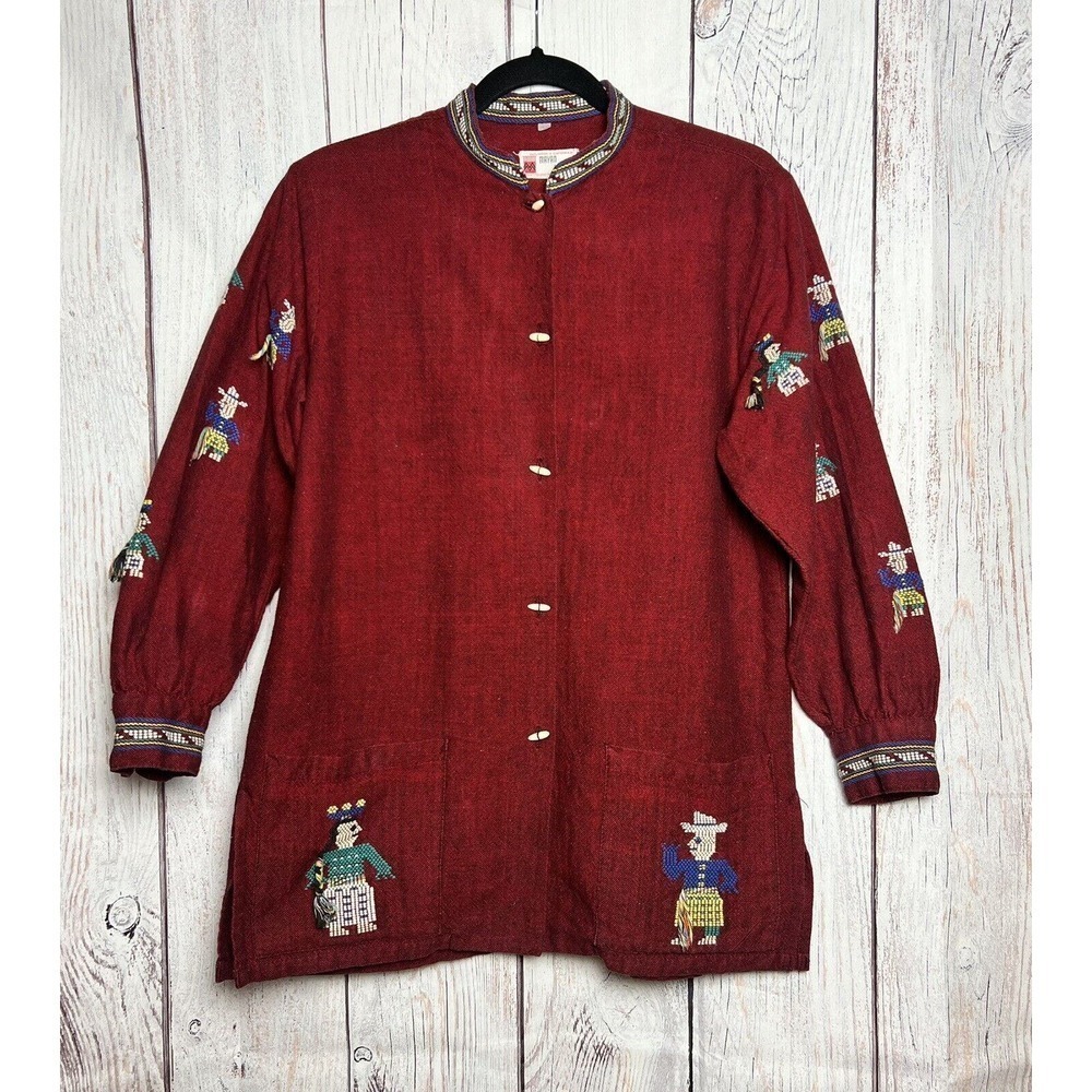 Mayan Modern Vintage Handwoven Embroidery Shirt Folk Art Made In Guatemala 1970s